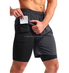 Nuevo estilo de ropa de gimnasio con logotipo personalizado, pantalones cortos informales transpirables sólidos de malla de secado rápido para hombre, pantalones cortos deportivos de dos pisos para hombre - Product Image 6