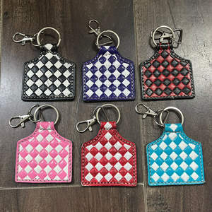 Breloque de sac en cuir véritable de qualité supérieure, motif à carreaux noir et blanc, mignon, en cuir travaillé, personnalisable, vente en gros, pour cadeaux - Product Image 5