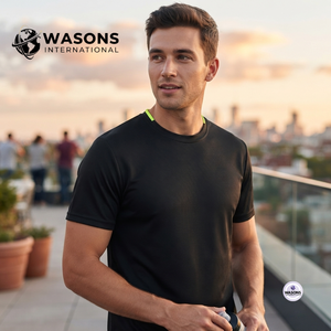 Wasons เสื้อยืดคอกลมแขนสั้นสีดำสำหรับผู้ชาย, เสื้อยืดลำลองทรงพอดีตัวเสื้อยืดถักสีพื้น - Product Image 3