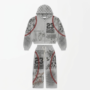 Conjunto Deportivo ZAINI para Hombre, Invierno, Estilo Urbano, 320 GSM, Felpa Premium 100% Algodón, Color Gris, con Logotipo Bordado e Impreso Personalizado - Product Image 1