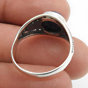 แหวนพลอยลาพิส ลาซูลีทรงกลมธรรมชาติ ประดับด้วยเงินแท้ 925 แหวนเงินทำมือสไตล์โบฮีเมียน - Product Image 3