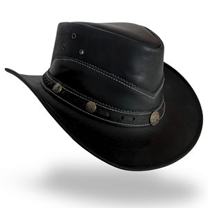Chapeau de cowboy en cuir unisexe noir style western décontracté pour l'extérieur toutes saisons ajustable taille 58-60CM - Product Image 3