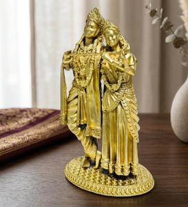 Idole de Radha Krishna en laiton pur plaqué de Jaipur Metals |   100% Laiton |   Statue de divinité hindoue |   10,5x7x16cm |   560g |   Déménagement en bonne ambiance - Product Image 6