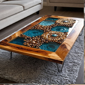 Table basse en bois avec résine florale rose et finition brillante pour une décoration élégante de la maison, disponible à prix de gros - Product Image 2