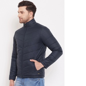 Veste matelassée bleu foncé pour homme, col montant, fermeture éclair sur le devant, coupe-vent, vêtement d'hiver décontracté, couleur unie, coupe classique - Product Image 6