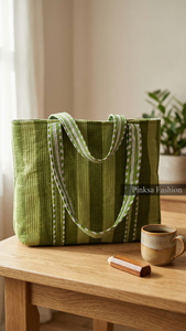 Bolso Tote Abierto Acolchado con Rayas Verdes PinksaFashion, Gran Capacidad, para Laptop, Compras de Verano - Product Image 3