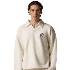 Suéter Polo de Punto para Hombre, Color Marfil, Manga Larga, Textura Suave, Cuello con Botones, Estilo Casual, Invierno, Mezcla de Algodón - Product Image 3