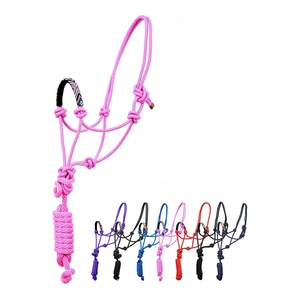 Pink Nylon Braided Rope Horse <b>Halter</b> with Beaded Noseband & Lead Rope Adjustable Durable Training <b>Halter</b> OEM Bulk - Product Image 4