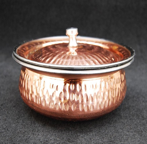 Charming textured brass handi includes a matching serveware <b>spoon</b> and curved lid. Available at wholesale price. - Product Image 3