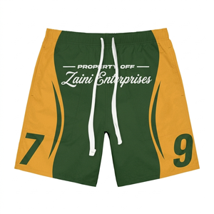 กางเกงวินด์เบรกเกอร์ไมโครไฟเบอร์โพลีเอสเตอร์คุณภาพสูง 120 GSM สีเขียวทอง ดีไซน์แผงตัดกัน พร้อมโลโก้แบบซับลิเมชั่นตามสั่ง - Product Image 1