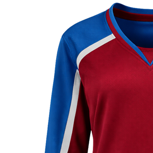 Maillot de hockey sur glace pour femmes, bordeaux et bleu ciel, style équipe, respirant, chemise de hockey athlétique à manches longues, uniforme de hockey performant - Product Image 5