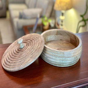 Logo personnalisé écologique fabriqué à la main en bois de manguier pot alimentaire couvercle durable élégant fonctionnel pour servir stockage approvisionnement en gros - Product Image 5