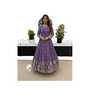 ชุดเดรสออกงานสำหรับผู้หญิง ดีไซน์เนอร์ งานปักเลื่อมหนักแน่น ผ้าจอร์เจียต์เทียม ไซส์ XL พร้อมผ้าคลุมไหล่เย็บสำเร็จ - Product Image 1