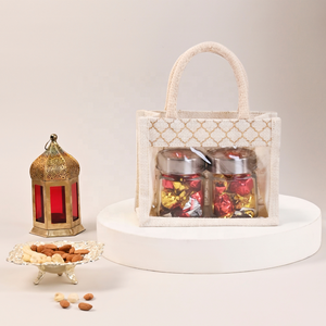 ถุงใส่ขวดปอกระเจาพร้อมที่จับและหน้าต่างพีวีซีเป็นมิตรกับสิ่งแวดล้อมเหมาะสำหรับเป็นของขวัญแต่งงาน hampers และบรรจุภัณฑ์ตามเทศกาล - Product Image 2