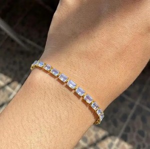 Emerald Cut Moonstone Sterling Silver Gold Plated Handmade Charm <b>Bracelet</b> for Women Elegant Wedding & Anniversary Gift - Product Image 2