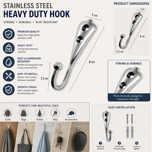 Rustproof Stainless Steel <b>Single</b> Wall Mounted Storage <b>Hook</b> for <b>Coats</b> Towels Bags Keys Robes Kitchen Bathroom Bedroom Organizer - Product Image 5