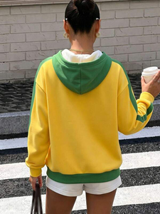 Sudadera con Capucha para Mujer, Diseño Color Block en Amarillo, con Contraste en el Capucha, de Algodón y Felpa, Estilo Casual y Urbano, Talla Grande, con Logotipo Personalizado (OEM) - Product Image 2