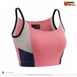 DAPHNIA Soutien-gorge de sport color block pour femme, rose, gris, bleu marine, soutien élevé, extensible dans les 4 sens, pour l'entraînement, le yoga et le fitness - Product Image 4