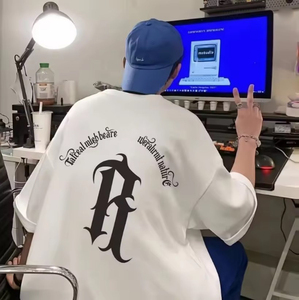 Camiseta Casual Unisex de Manga Corta, Nueva Llegada, de Algodón Tejido Estampado, Talla Grande, Corte Holgado, con Patrón de Letras y Logotipo Delantero y Trasero - Product Image 3