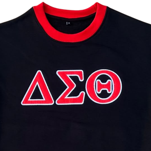 Wholesale DST Sorority <b>Sweatshirt</b> Women <b>Black</b> with Red Trim Greek Letter ΔΣΘ Crewneck Embroidery Apparel - Product Image 3