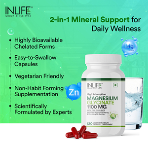 INLIFE Magnesium Glycinate with Zinc Picolinate Capsules Mineral Supplement for Adults Chelated Magnesium and Zinc Combination - Product Image 3