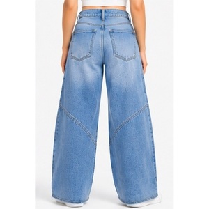 Jean taille haute pour femme à jambe large avec détail de couture incurvée au genou - Ecru naturel - Product Image 3
