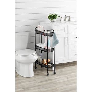 Carrito de Almacenamiento Rodante Delgado de 3 Niveles para Baño con Ganchos, Hierro Negro, 1 Unidad - Product Image 1