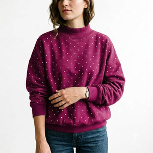Sweat-shirt en molleton oversize de luxe pour femme, col montant, tissu brossé premium, fabrication de vêtements en gros - Product Image 1