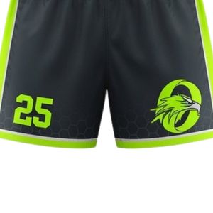Shorts de lacrosse unisexe noir et vert lime en polyester, coupe athlétique, légers, pour uniforme sportif, entraînement d'équipe et matchs - Product Image 6