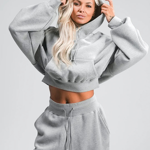 Womens Crop Hoodie Sweatshirt Blank Hooded <b>Top</b> Custom Printing OEM ODM Wholesale Supplier - Product Image 4