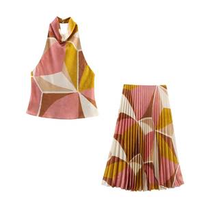 Débardeurs décontractés chic à motif géométrique pour femme, col Peter Pan, 100 % polyester sergé, imprimé numérique, collection Printemps 2025 - Product Image 2