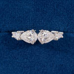 Anillo de boda de plata 925 original con moissanita talla pera de East West para mujer, regalo único y encantador para joyería nupcial - Product Image 5