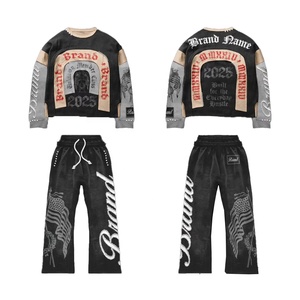 Ensemble Sweat-shirt Oversize et Pantalon Évasé Personnalisé 2026 pour Homme – Style Streetwear Tricoté en Coton Imprimé Hiver – Collection USA - Product Image 1