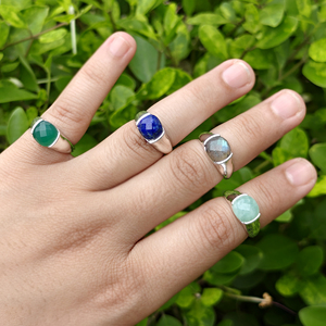 Bagues de mode punk unisexe en laiton plaqué argent 18 carats avec pierres précieuses naturelles : Onyx vert, Labradorite, Amazonite, Lapis Lazuli - Product Image 5