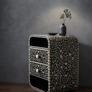 Resin Bone Inlay Nightstand Side Table With Drawers and <b>Shelf</b> Bedroom <b>Bedside</b> Cabinet - Product Image 2