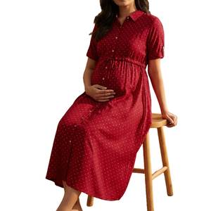 Vestido de Maternidad de Algodón Ecológico de Fábrica Directa con Logotipo Personalizado, Vestido de Lactancia Suave y Elástico para Mujer, Transpirable y Cómodo - Product Image 2