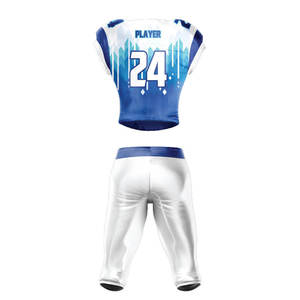 Ensemble de maillots de football américain unisexe 24 blanc bleu dégradé sublimé col en V manches courtes anti-humidité ajusté uniforme personnalisé - Product Image 2