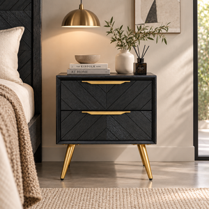 Modern <b>Wooden</b> <b>Bedside</b> <b>Table</b> With Chevron Pattern Drawer, Compact Nightstand For Bedroom Furniture <b>And</b> Contemporary Home Decor - Product Image 3
