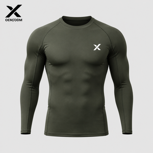 Chemise de compression à manches longues pour homme X Sports City, vert olive, séchage rapide, coupe sportive, logo sur le devant, vêtements décontractés, fabriqué au Pakistan, OEM - Product Image 1