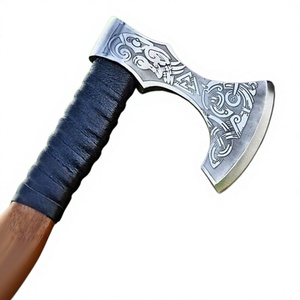 Viking Tomahawk Axe Forged Steel <b>Head</b> Wood Handle Leather <b>Wrap</b> Outdoor Survival Hatchet Custom Design - Product Image 1