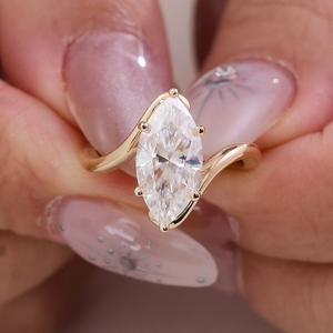Bague de fiançailles classique en moissanite taille marquise 2,0 carats, or jaune 14 carats, solitaire bypass, bague de promesse, bijoux, cadeau pour femme - Product Image 3