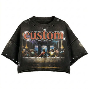 Ensemble deux pièces pour homme, style streetwear décontracté, t-shirt surdimensionné avec logo personnalisé, short en tricot à franges et strass, mode hiver, respirant - Product Image 4