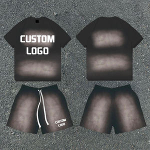 Custom Logo Pink Men's 2-Piece T-Shirt and Shorts <b>Set</b> Solid Color Casual Summer Wear Crew Neck <b>Knitted</b> Cotton Breathable - Product Image 4