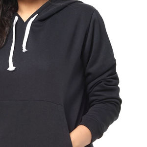 Sudadera con Capucha Negra para Mujer, Manga Larga, Color Sólido, Informal, para Otoño, con Bolsillos, Tejido Transpirable - Product Image 2