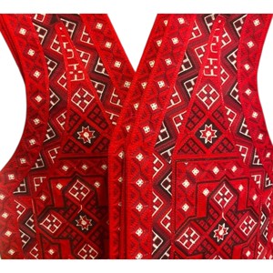 Afghan <b>Men's</b> Embroidery Vest Red Geometric Pattern V-Neck Formal <b>Waistcoat</b> Hand Embroidered Polyester Outer Wear - Product Image 2