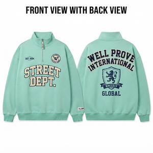 เสื้อฮู้ดดี้สตรีทแวร์สีเขียวนีออนสำหรับผู้ชาย ผ้าฝ้าย 100% เป็นมิตรกับสิ่งแวดล้อม คอตั้งแบบซิปครึ่งตัว มีซับใน ผ้าฟลีซหนานุ่ม ระบายอากาศได้ดี - Product Image 4