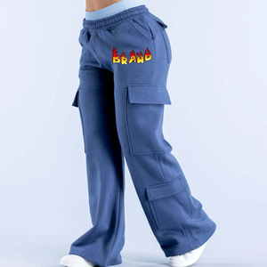 2026 Top Selling Wide <b>Leg</b> Women Baggy Sweatpants <b>Cargo</b> Pockets Streetwear Elastic Waist Lightweight <b>Trousers</b> For Winter Season - Product Image 1