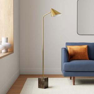 Lampe sur pied élégante avec base en marbre, structure en métal doré et abat-jour en tissu pour une décoration intérieure de luxe - Product Image 2