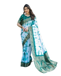 Demasiado bonito y hermoso Signatario puro con Bandhej de seda Dole suave para blusa de contraste Boutique con borde Dari completamente tejido - Product Image 1