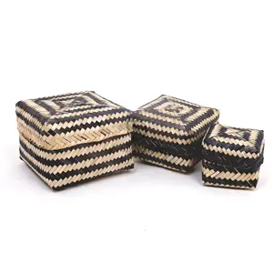 Handmade small square bamboo weaving box with lid/bamboo sticky rice basket/bamboo woven box for home storage